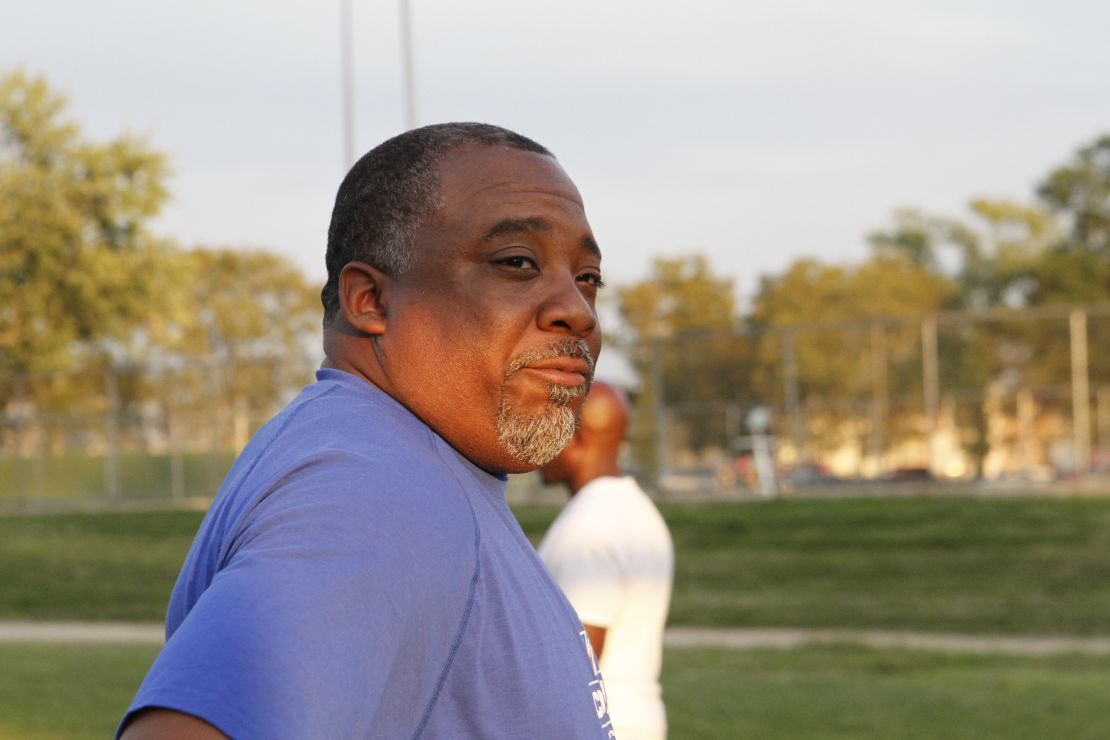 North Philadelphia Aztecs head coach Jeremiah Berry looks downfield during practice at Hunting Park.
