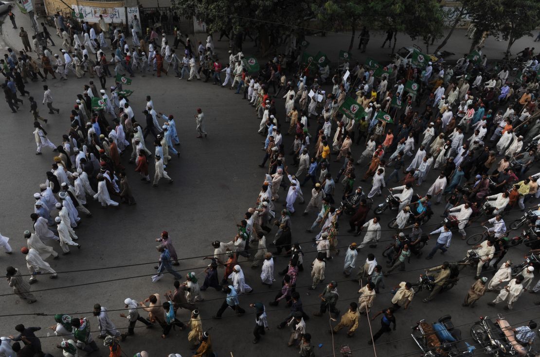 Pakistani Muslims protest against an anti-Islam video in Peshawar on Tuesday.