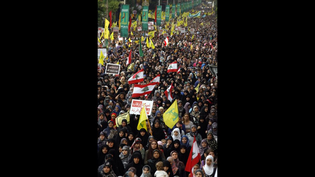 Supporters of Lebanon's Hezbollah group march during a rally in southern Beirut to denounce the film mocking Islam on Monday, September 17. Hezbollah chief Hassan Nasrallah, who made a rare public appearance at the rally, has called for a week of protests across the country over the film, describing it as the "worst attack ever on Islam." 