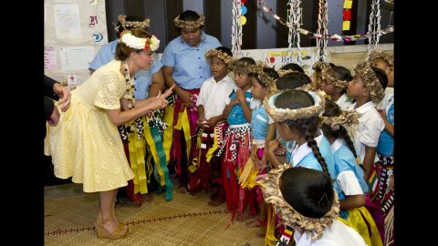 Catherine, Duchess of Cambridge, visits Nauti Primary School on Tuesday in Tuvalu. 