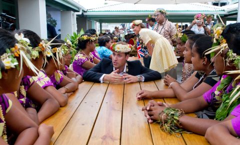 The duke and duchess visit the University of the South Pacific in Tuvalu on Tuesday.