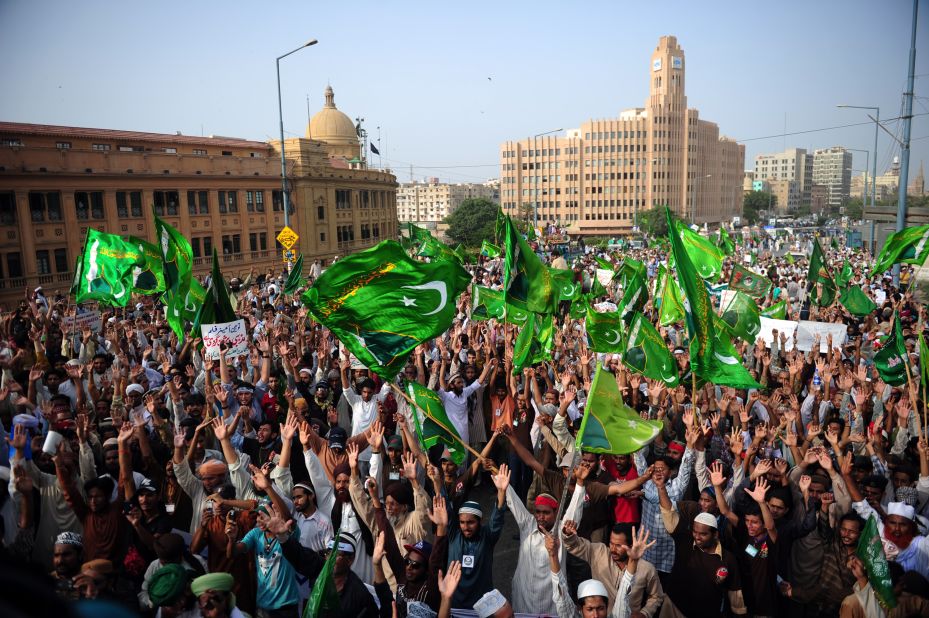 Pakistani Muslims shout anti-U.S. slogans during a protest against an anti-Islam movie in Karachi on Wednesday. The Pakistan government has declared Friday a national holiday in honor of the Prophet Mohammed and called for peaceful protests against the film.