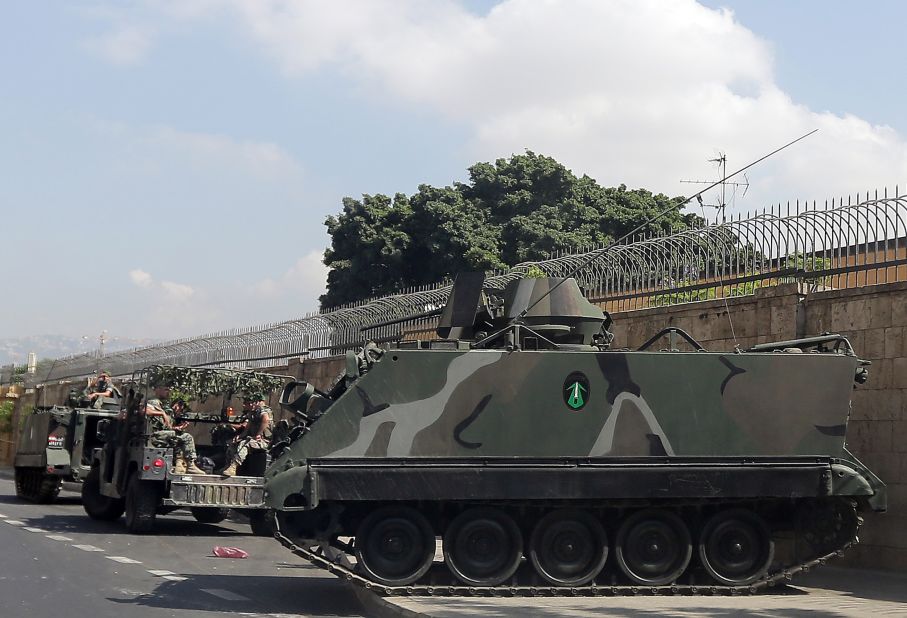 Lebanese army soldiers secure the area around the French ambassador's residence in Beirut on Wednesday. France has ordered special security measures around its embassies and schools because of fears of a hostile reaction to a magazine's publication of cartoons of the Prophet Mohammed, the foreign ministry said. 