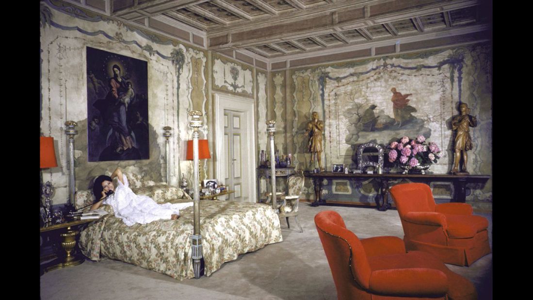 Sophia Loren on her bed in her Italian villa, 1964.