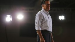 MIAMI, FL - SEPTEMBER 19: Republican presidential candidate, former Massachusetts Gov. Mitt Romney stands on stage during a Juntos Con Romney Rally at the Darwin Fuchs Pavilion, on September 19, 2012 in Miami, Florida. Romney continues to campaign for votes around the country. (Photo by Joe Raedle/Getty Images) 

Editorial image #: 	152373081 