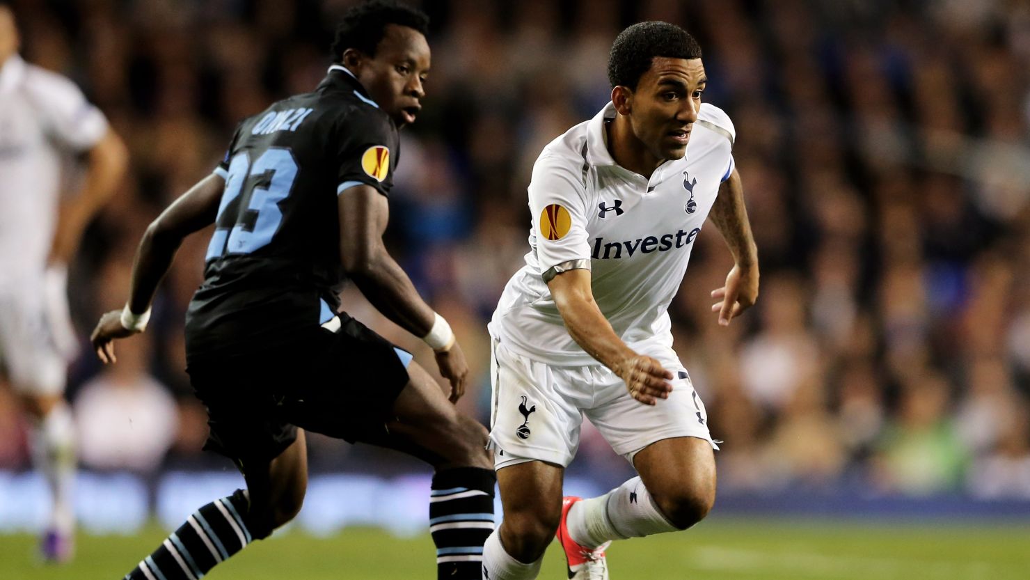 Tottenham's Aaron Lennon captained Tottenham against Lazio but was unable to find a way past the Italian defence.
