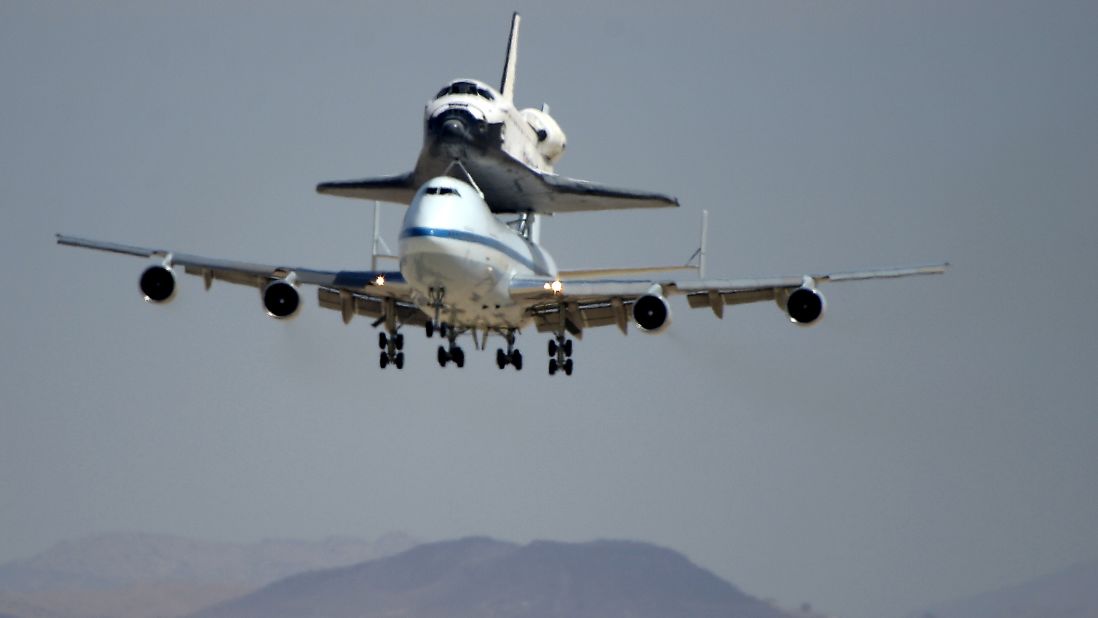 NASA's shuttle carrier aircraft lands with the space shuttle Endeavour at Edwards Air Force Base in California on Thursday, September 20.  Endeavour is scheduled to make its final flight on Friday to Los Angeles, where the now-retired spacecraft will be displayed.