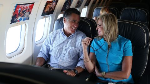 Mitt Romney and his wife Ann Romney on his campaign plane en route to their New Hampshire vacation home early this month.