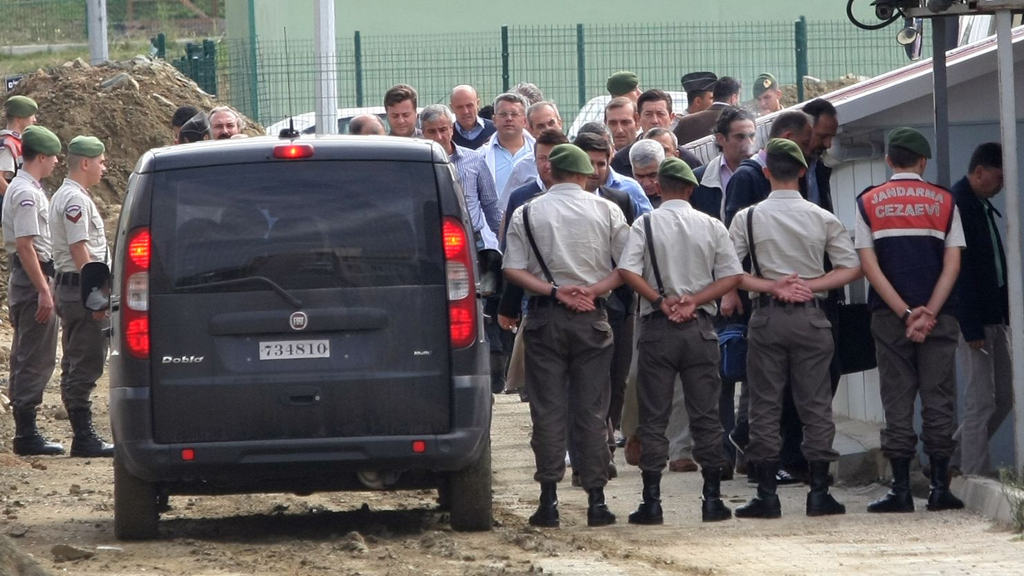 Turkish soldiers, under pretrial detention, arrive Friday at court in Silivri, near Istanbul.