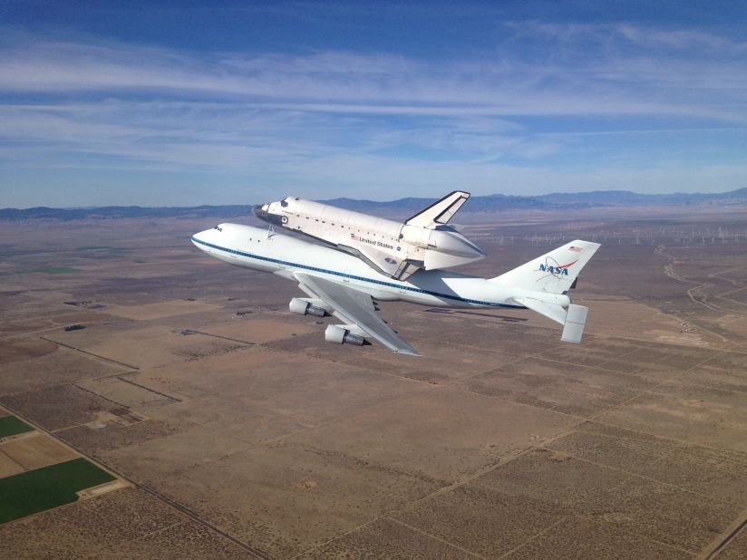 Endeavour soars over the California high desert west of the towns of Rosamond and Mojave on the first leg of its tour of California on Friday.