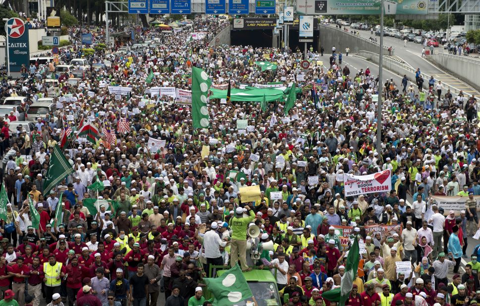 Malaysian Muslim demonstrators march toward the U.S. Embassy after a Friday mass prayer in Kuala Lumpur.