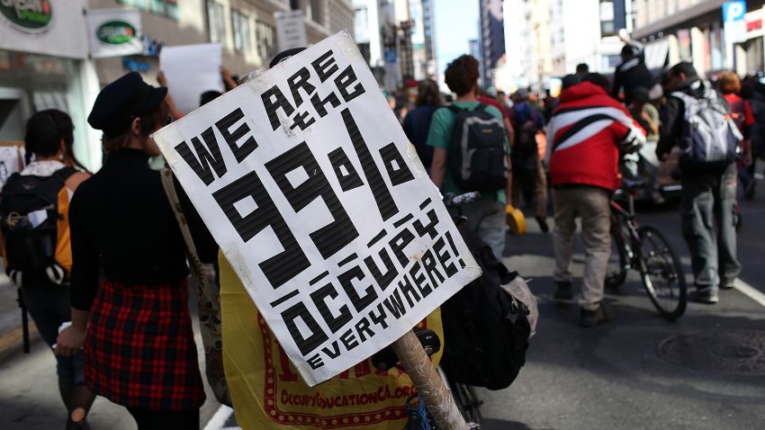 Young activists helped raise awareness of inequality during the Occupy Wall street protests. Occupy demonstrators march through downtown San Francisco in this 20212 protest.