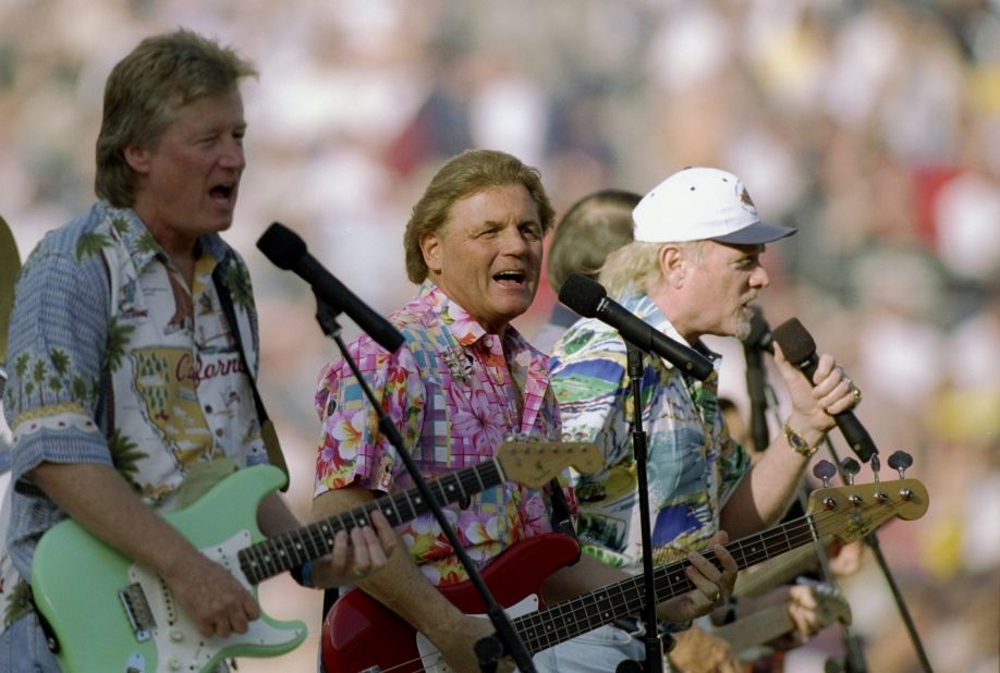 The Beach Boys perform during the pregame celebrations of the 1988 Super Bowl  at Qualcomm Stadium in San Diego.