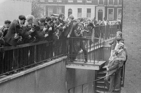 The Beach Boys meet members of the press the day after a concert at the Finsbury Astoria in London, November 1966.