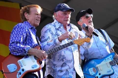  Al Jardine, Mike Love and David Marks perform during the 2012 New Orleans Jazz & Heritage Festival in April 2012 in New Orleans.