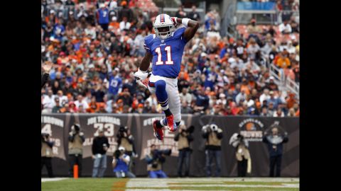 T.J. Graham of the Buffalo Bills celebrates after scoring a touchdown against the Cleveland Browns on Sunday.