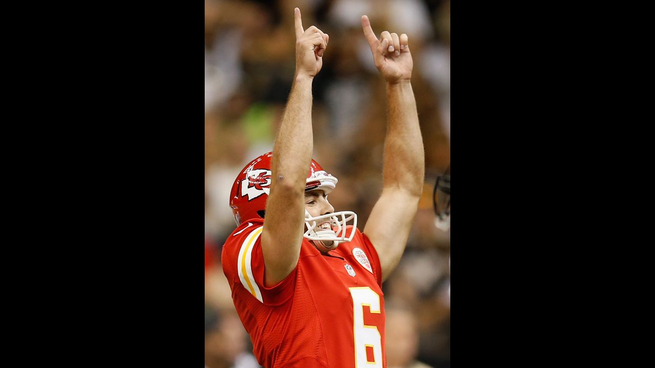 Ryan Succop of the Chiefs celebrates after kicking a field goal against the Saints on Sunday.