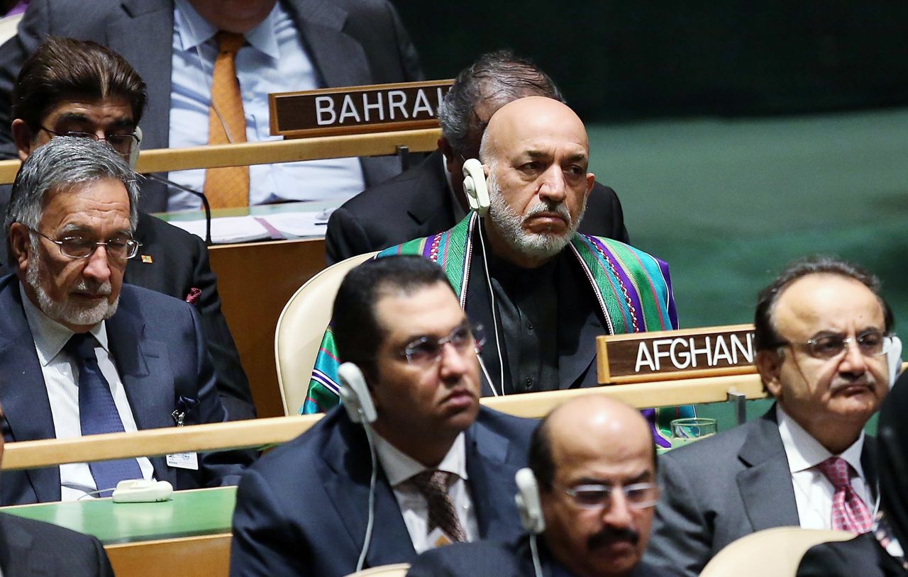 Afghan President Hamid Karzai attends Tuesday's speeches.
