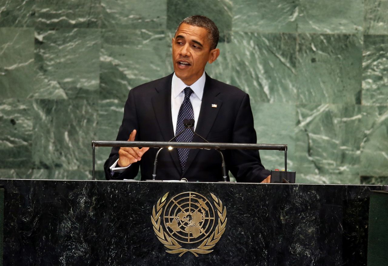Obama speaks at the assembly on Tuesday.