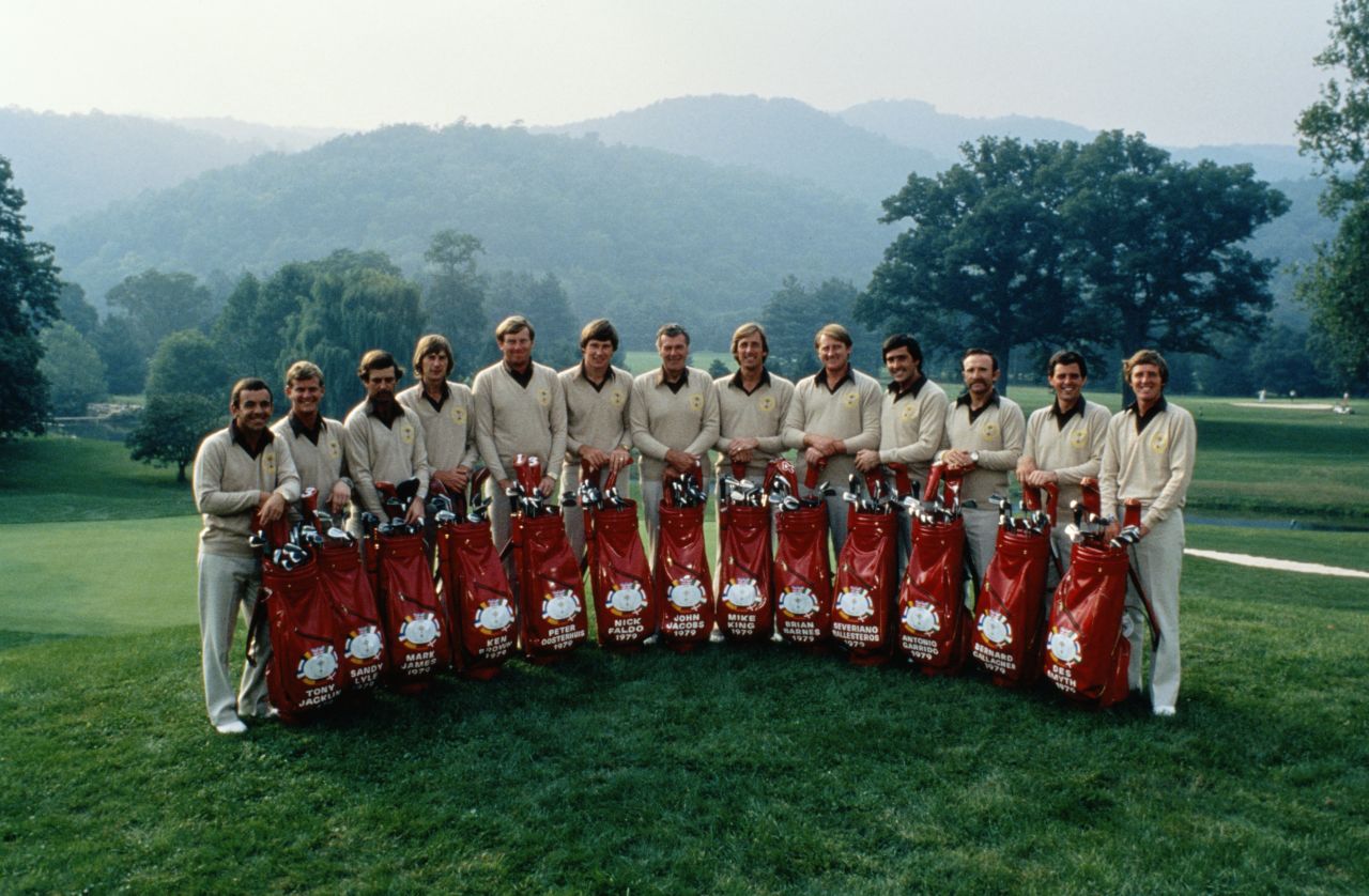 For the first time ever, the 1979 Ryder Cup found two Spaniards - Ballesteros and  Antonio Garrido (4th and 3rd from right) - joining players from Great Britain and Ireland in competing against the United States. The match took place in West Virginia, where the home side triumphed again. 