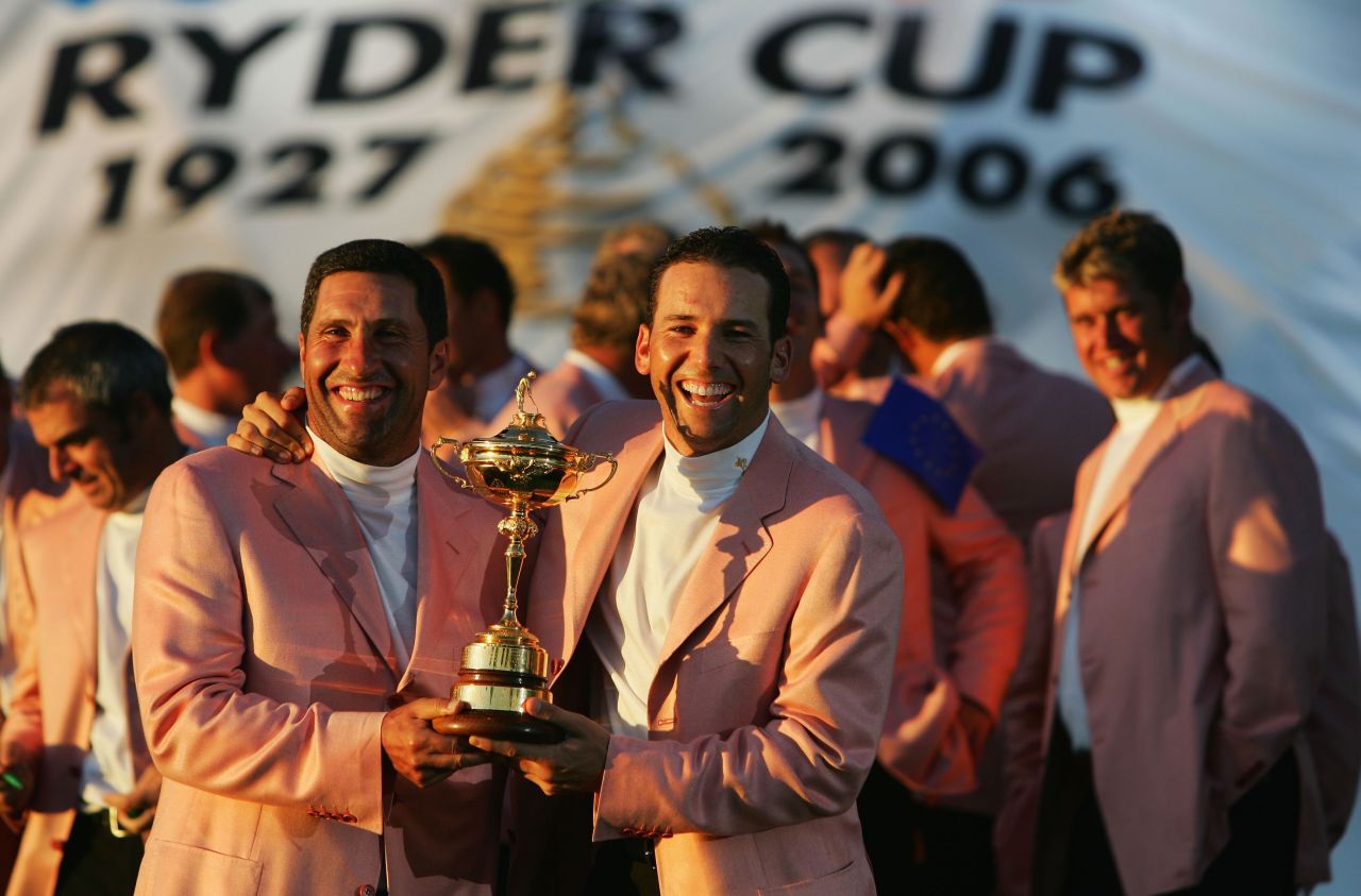 Another Spaniard to have enjoyed success in the Ryder Cup is Sergio Garcia, who is part of Olazabal's 2012 team. The pair are pictured here after Europe's crushing 18 1/2 - 9 1/2 win at the K Club in 2006.