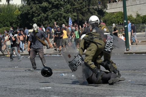 Police clash with demonstrators on Wednesday.