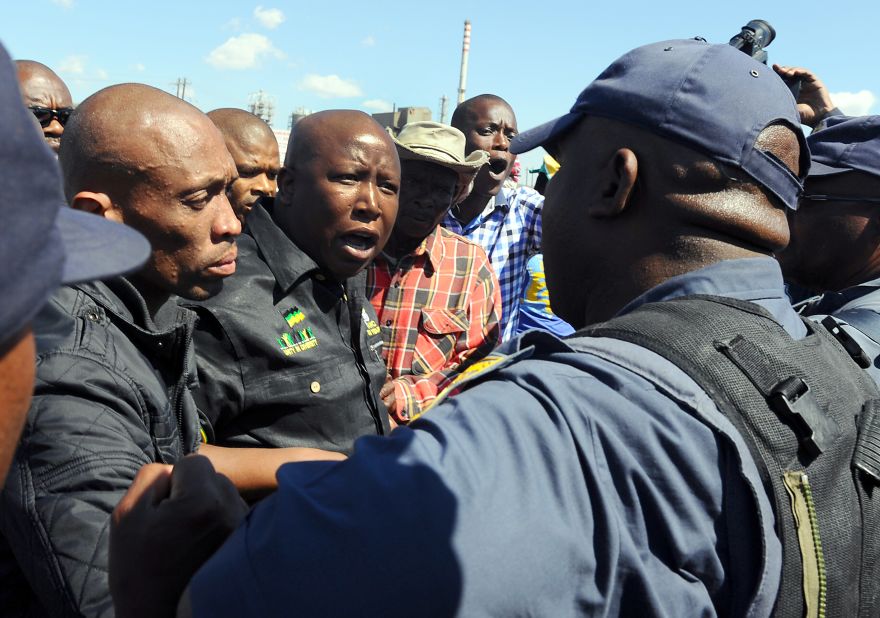 South African police bar Malema from addressing striking workers at the strife-torn Lonmin platinum mine in Marikana on September 17. In August, 34 workers were killed at the mine after protests turned violent.