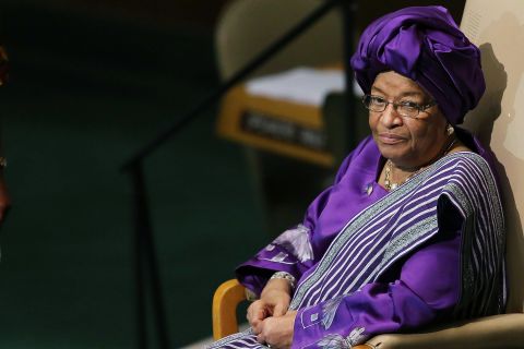 President of the Republic of Liberia Ellen Johnson-Sirleaf sits after addressing world leaders on Wednesday.