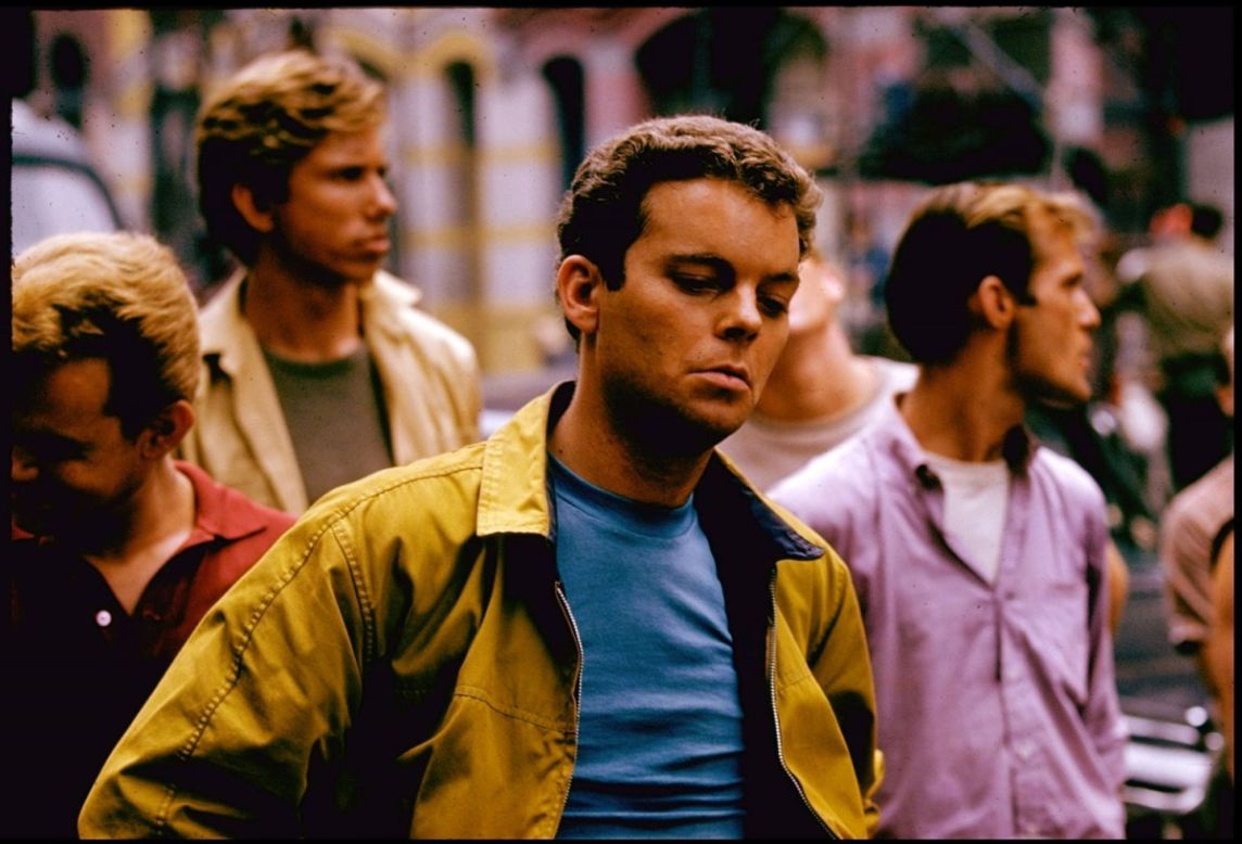 Russ Tamblyn (yellow jacket) as Riff, leader of the Jets, in a scene from "West Side Story."
