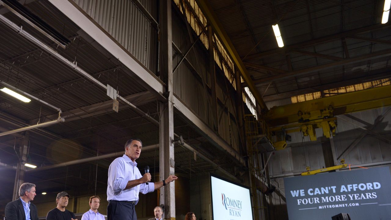 Romney speaks during a roundtable discussion on manufacturing at American Spring Wire in Bedford Heights, Ohio, on Wednesday.