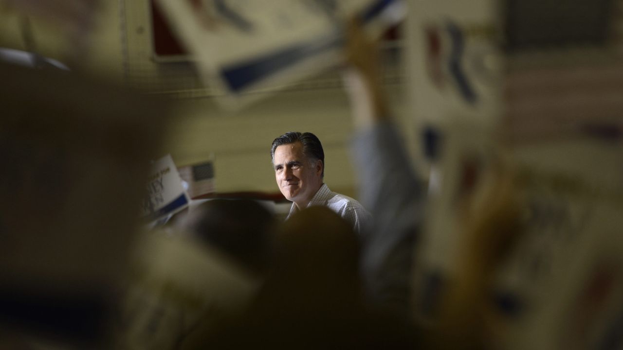 Romney delivers remarks during a campaign rally Wednesday at Westerville South High School in Westerville, Ohio.