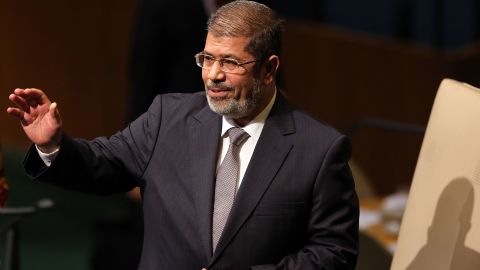 Egypt's Mohammed Morsy walks to the podium for his address to world leaders at the United Nations on Wednesday.
