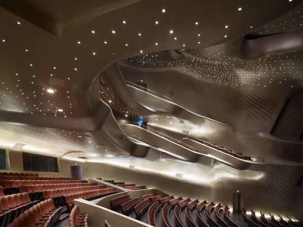 Another riverside project, the <a  target="_blank">Guangzhou Opera House in China</a>, completed in 2010, has smooth lines which Hadid compares to "pebbles in a stream smoothed by erosion."