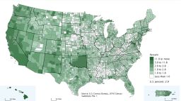 A map from the US Census Bureau shows the the percentage of the population of multiracial decent.