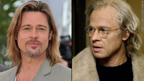 For his role as a man who aged in reverse in "The Curious Case of Benjamin Button," Brad Pitt "had to endure the most complicated and time-consuming makeup effects," sometimes spending five hours at a time in the makeup chair, producer Frank Marshall <a href="http://www.variety.com/article/VR1117996923?refcatid=3470" target="_blank" target="_blank">told Variety</a> in 2008.