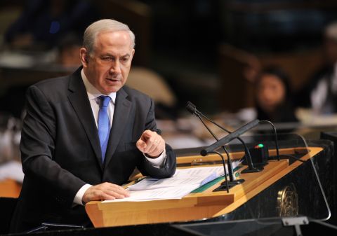 Netanyahu speaks during the 67th session of the United Nations General Assembly.