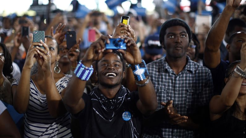 Obama supporters cheer at a campaign rally Thursday in Virginia Beach, Virginia.