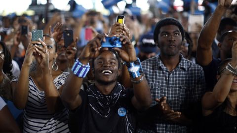 Obama supporters cheer at a campaign rally Thursday in Virginia Beach, Virginia. 
