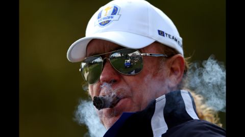 Miguel Angel Jimenez of Europe watches the play Thursday.