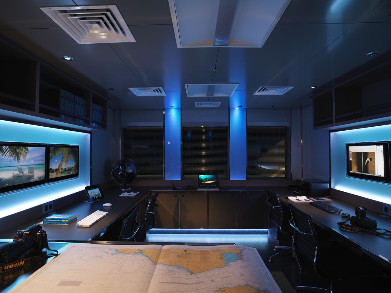 A view of Pegaso's laboratory area on the main deck -- fitted with a range of technology that allows the on board team of scientists to do everything from tracking endangered marine life to studying water pollution levels. 