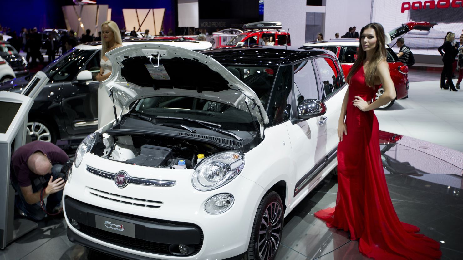 A Fiat 500 is displayed  at the 2012 the Paris Motor Show.