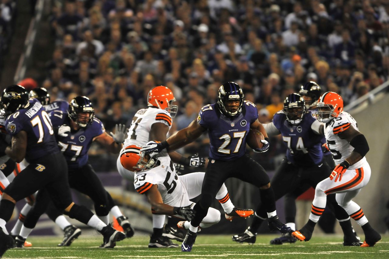Ray Rice of the Baltimore Ravens runs the ball against the Cleveland Browns on Thursday.