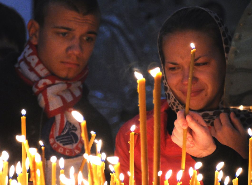 Fans lit candles and held a vigil for the Lokomotiv players who perished in the airplane crash on September 7 2011.