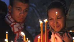 Fans lit candles and held a vigil for the Lokomotiv players who perished in the airplane crash on September 7 2011.