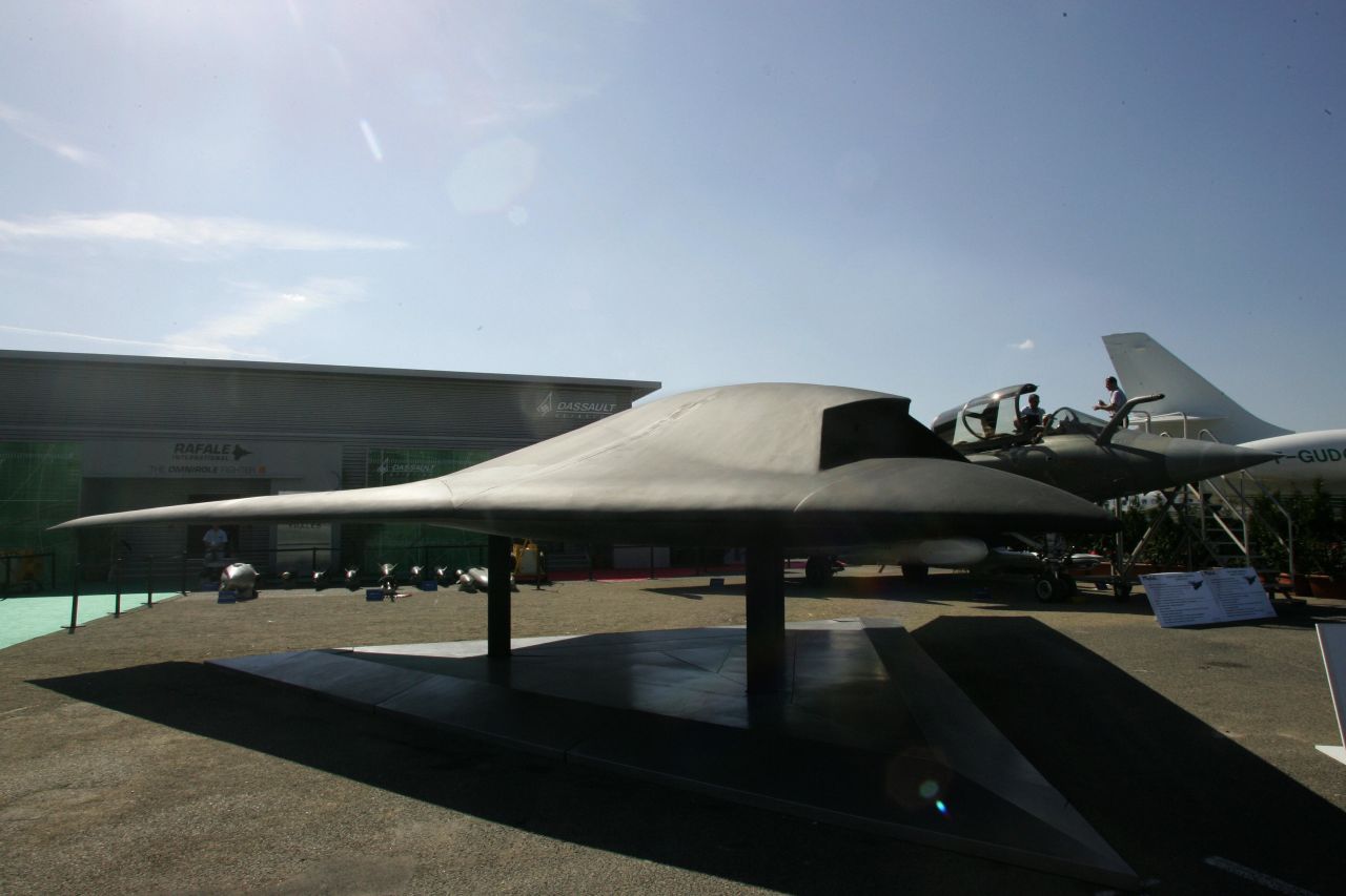 A model of of the European "Neuron" UAV at the Paris Air Show in Le Bourget, France in 2005.  The UAV is an European Research project led by Dassault Aviation.