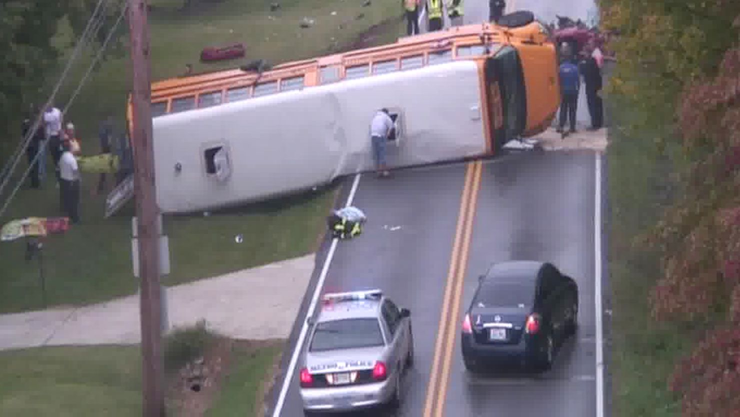 Forty seven students were taken to the hospital after this school bus rolled on its side. 