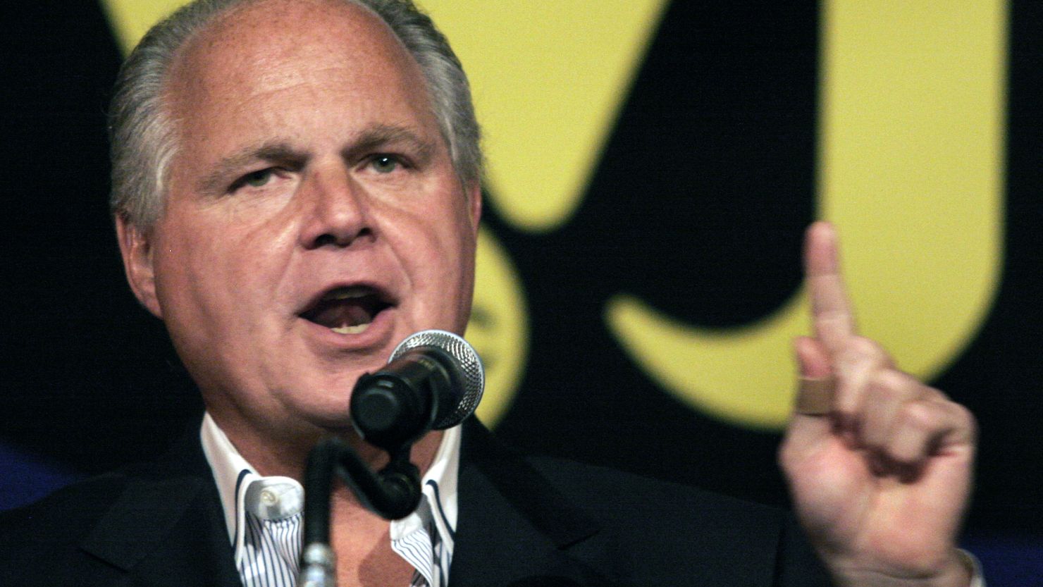 Rush Limbaugh, conservative and influential radio talk show host, makes a point.