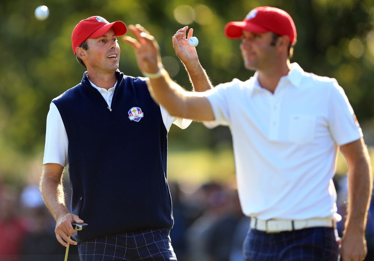 Americans Matt Kuchar and Dustin Johnson were paired in the afternoon four-ball matches on Friday.