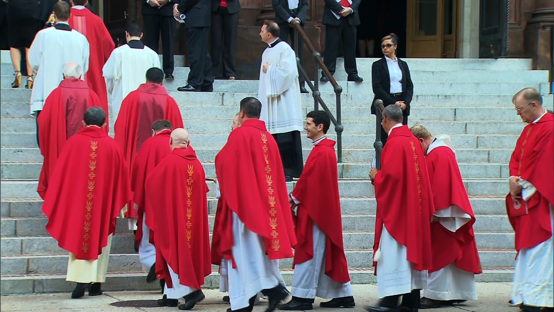 Clergy members file into the Cathedral of St. Matthew the Apostle in Washington for Sunday's Red Mass.