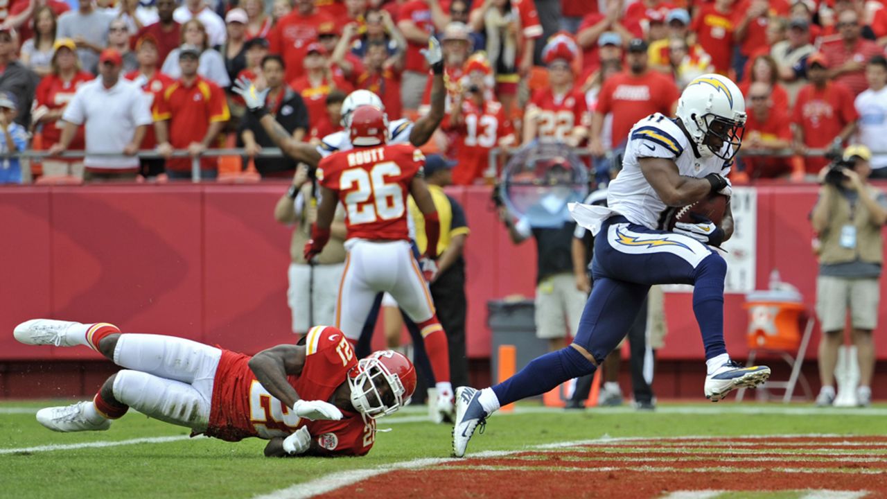 Eddie Royal of the San Diego Chargers rushes in for a touchdown Sunday against the Kansas City Chiefs at Arrowhead Stadium in Kansas City, Missouri.